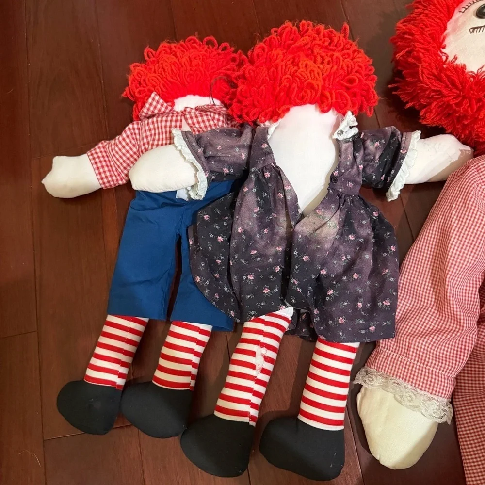 Collectible Trio 1970’s Vintage Raggedy Ann and Andy Doll Set Classic Cloth